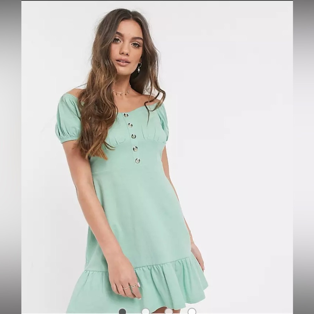 NWT ASOS DESIGN Petite off the shoulder tiered mini dress in mint size 8P
